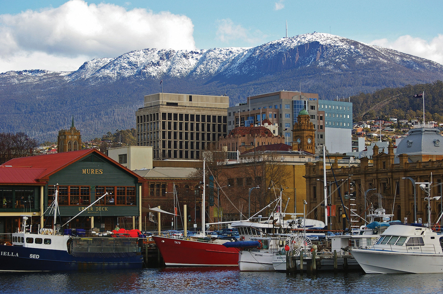 Snow on Mount Wellington behind Hobart