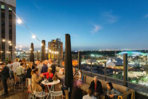 Rooftop dining at 2KW Bar and Restaurant, Adelaide
