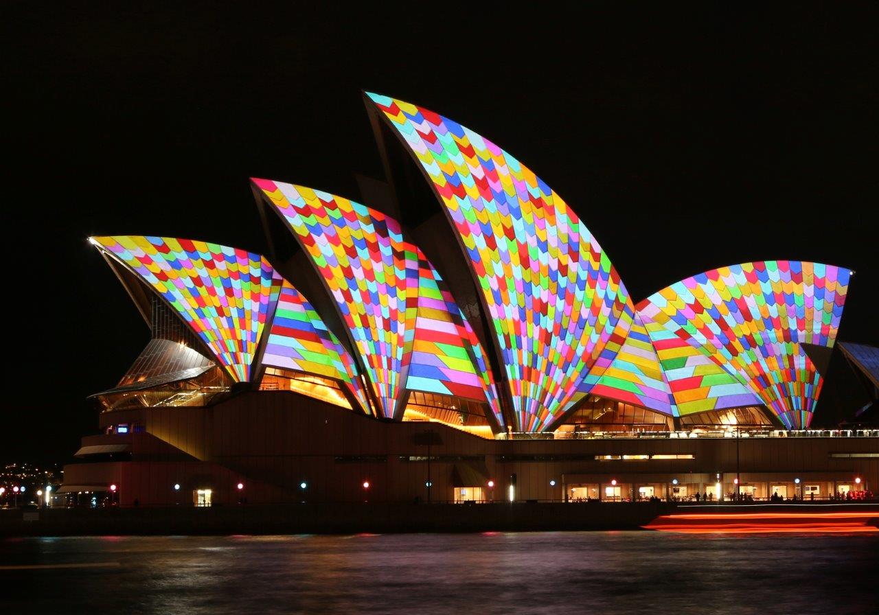 The Sydney Opera House lit up at Vivid Sydney