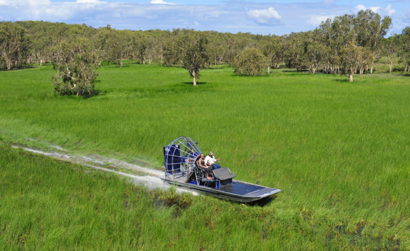 At Bamurru Plains guests can airboat over the Mary River Flood Plains