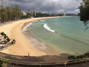 Even wth grey cloudy skies, a swim at Manly beach looks appealing!